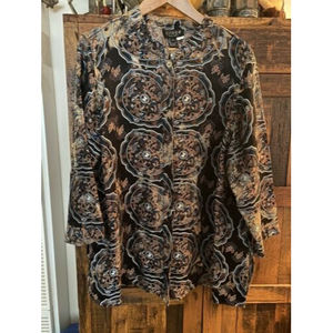 Stunning Citron Santa Monica Brocade Kimono 2X Silk Birds Phoenix Blue Persimmon